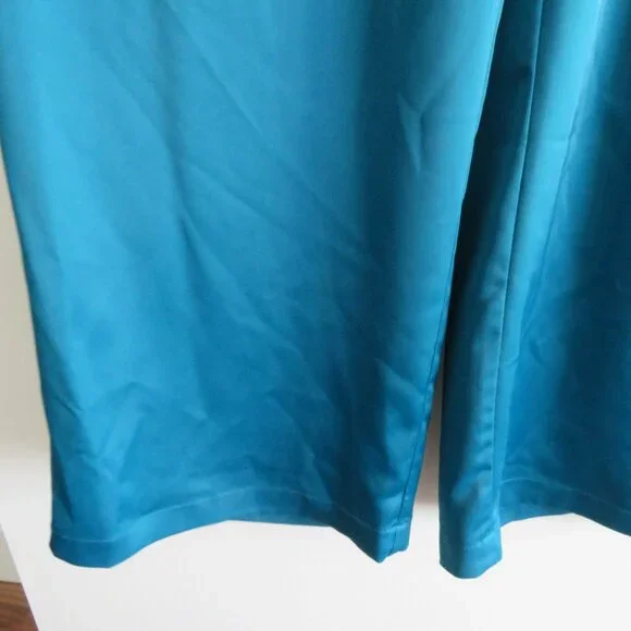 ZENA PRESLEY Teal Satin Palazzo Wide Leg Pants Drapey - Women's Size M - Picture 6 of 15
